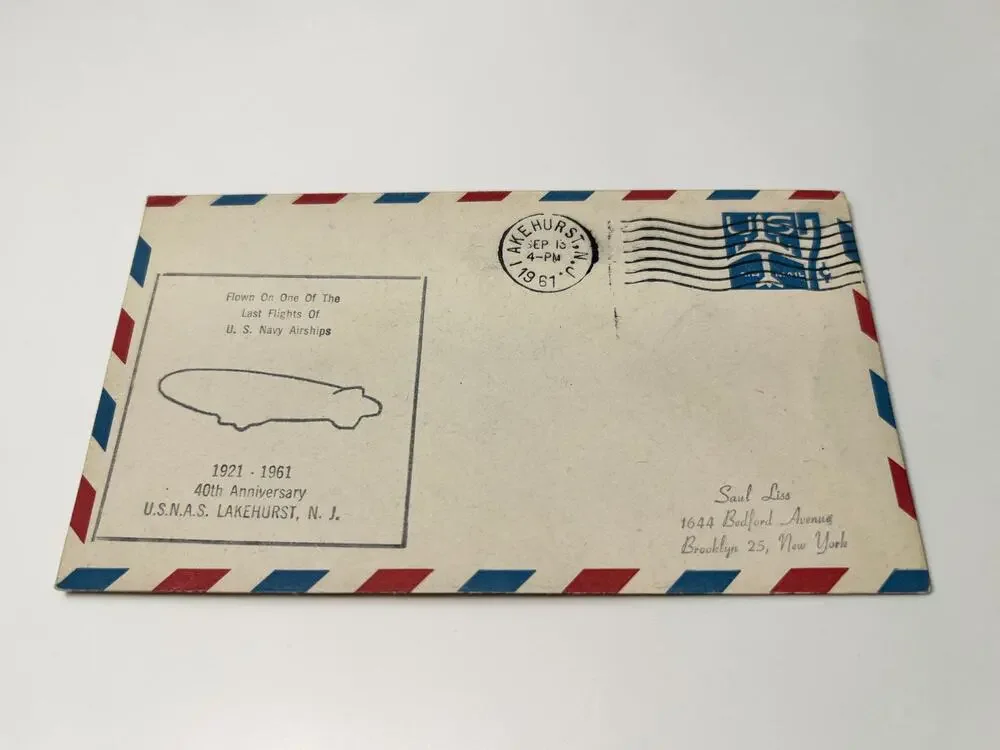 1961 US Navy Airship Lakehurst 40th Anniversary Airmail Cover Envelope
